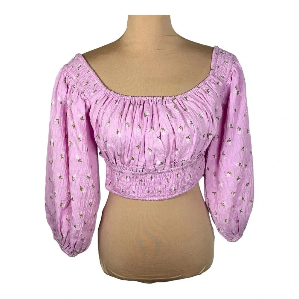 Revolve-MAJORELLE PUFF SLEEVE‎ FLORAL CROP TOP MEDIUM